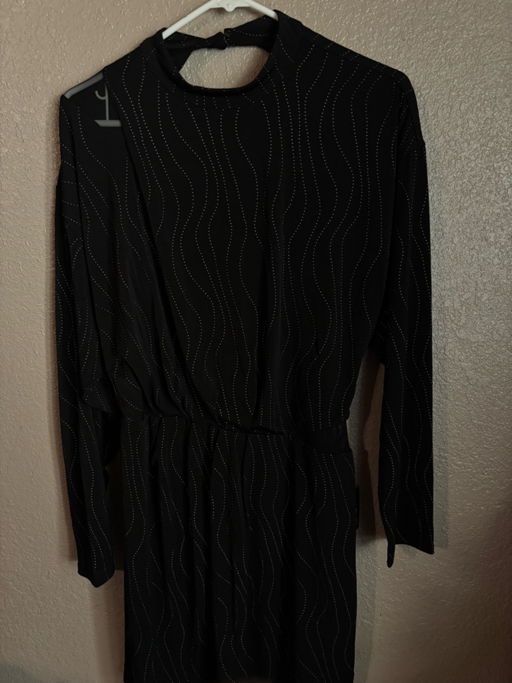 Express Black Long-Sleeve Dress with Metallic Dot Wave Detail